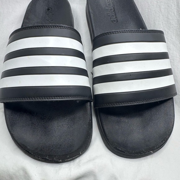 Adidas Adilette Black White Stripe Slides Men’s Size 12 - Picture 3 of 6